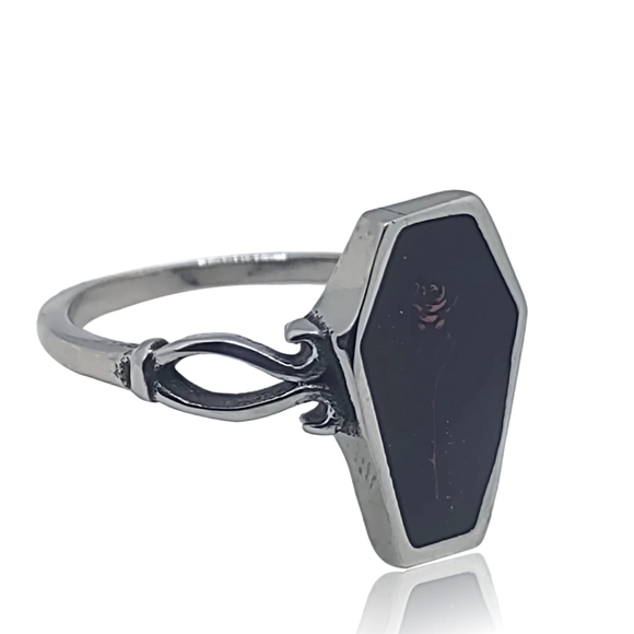 Gothic Vampire Red Rose Coffin Ring - Picture 3 of 4